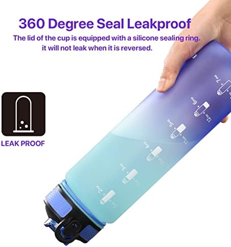 Бутилка за вода EYQ на 32 грама с марка време, каишка за носене на ръка, запечатани, не съдържа BPA, осигурява достатъчно количество вода за фитнес, в салона, в къмпинга, з