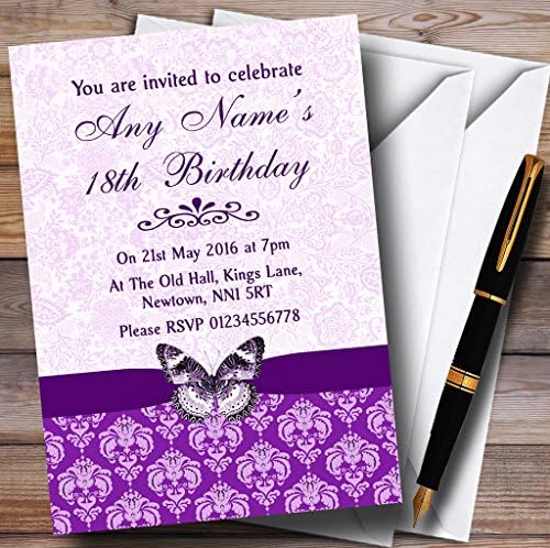 Лилави Реколта Цветя Дамасские Пеперуди Персонални Покани На Парти по случай рождения Ден