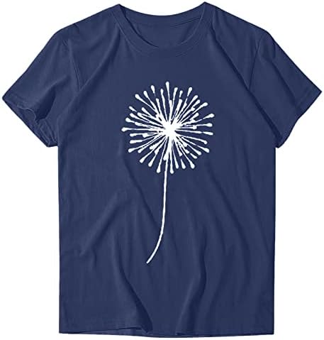 Тениска за жени, Ризи за Жени, Модни Къса Тениска с кръгло деколте и Цветисти Принтом, Свободна Блуза, Топ, Риза