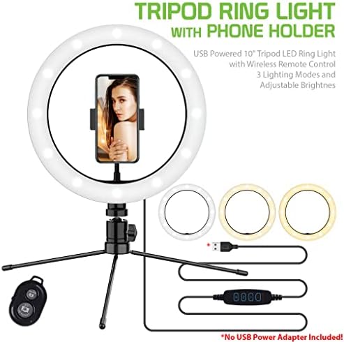 Светъл трикольор пръстен за селфи, което е съвместимо с вашето устройство Xolo Q800 X-Edition 10 инча, с дистанционно управление за директно излъчване /грим/ YouTube / TikTok / Видео