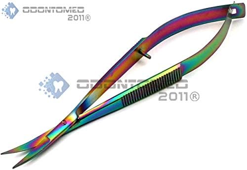 OdontoMed2011 Опаковка от 2 броя прави и Извити ножици за бродиране EZ Snips Рейнбоу цвят с титанов щанга