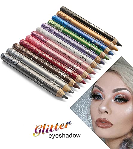 Linble Jumbo Glitter Eyeliner Pencils - Комплект Моливи за очна линия на очите на 12 Метални цветове и Сенки за