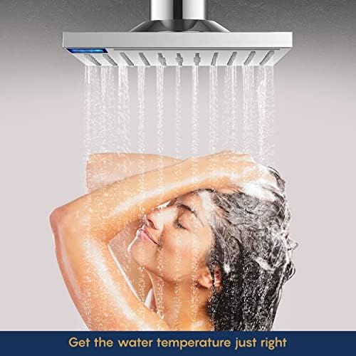 evekare - Хромирани Квадратна капачка за душ с led сензорен превключвател на спрей | Регулируем Ъгъл на наклон