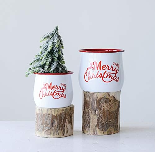 Емайлиран Тиган контейнери Creative Co-Op Весела Коледа (комплект от 2 броя), Мулти