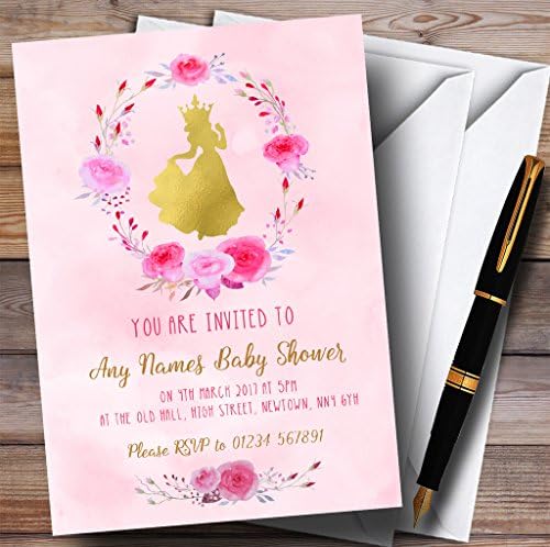 Розови акварели покани за момичета със стил на принцесата, покани за детски душ