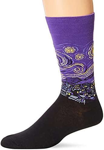 Мъжки чорапи Hot Сокс от серията Famous Artist, Новост за екипажа, Звездна нощ (лилаво), обувки Размер: 6-12