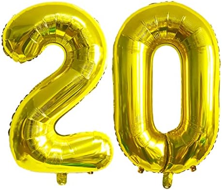 ESHILP 40-Инчов Балон с номер от Фолио, Балон с номер 20, Гигантски Въздушен Балон с номер 20, Балон за Украса на парти за 20-ия Рожден Ден, Годишнина от Сватба, Абитуриентски