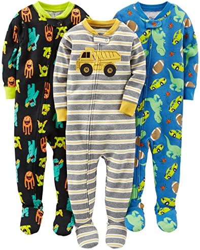 Памучни пижами Simple Joys от Carter's Toddlers и Бебе Boys с плътно прилепнали крака, опаковки от 3