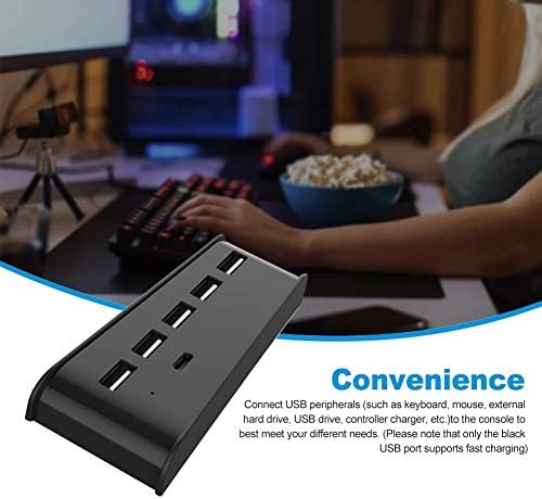 NIZYH 5-портов за високоскоростен Адаптер-Сплитер Игрова конзола USB Хъб, богат на функции за игралната конзола PS5 Поставка за Зареждане Светлинен индикатор (Цвят: бял)