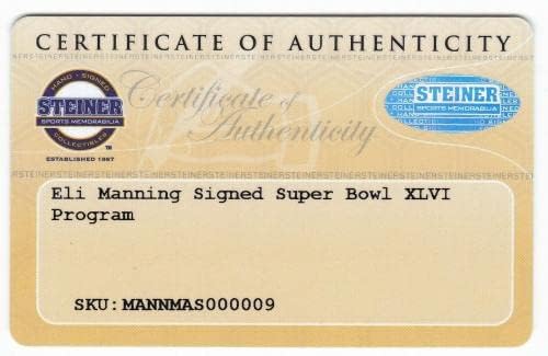 Ели Манинг Подписа Автографи Гиганти програма на Super Bowl XLVI 46 Пат Щайнер - Списания NFL с автограф