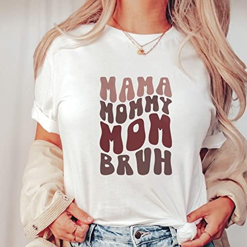 Дамски Ежедневни Тениска с принтом Мама за Деня на Майката, Риза с къс ръкав и кръгло деколте, Свободна Блуза, Ежедневни Блузи Летни