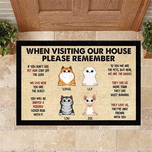 Правила за поведение на домашни любимци, При посещение на нашия дом - Персонализирана Цветна подложка за котки и Кучета - Забавен Персонализирана Подложка за котки,