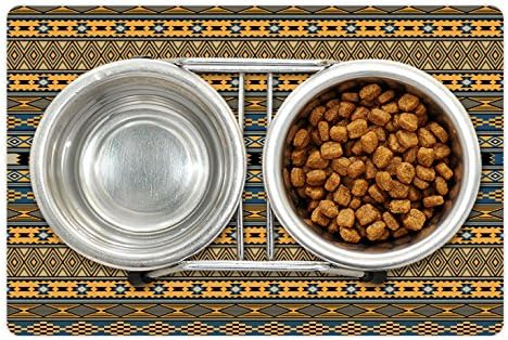 Афганистанският мат Ambesonne за домашни за храна и вода, близкия изток Геометрични Фигури-Квадрати, Шевроните и Ромбове,