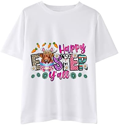 Тениски с принтом на Ден на Великден, За Малки Момичета и Момчета, Тениска със Заек с Къс Ръкав, Детски Тениски