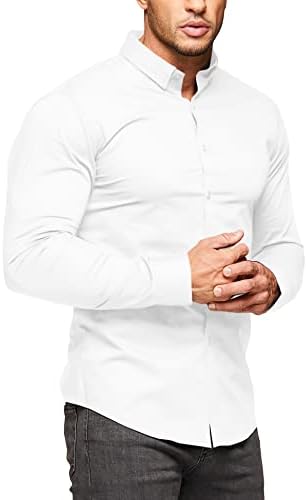URRU Мъжки Ризи Muscle Dress Slim Fit Стрейчевые Ежедневни Ризи с копчета и дълъг ръкав
