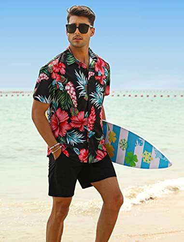 EISHOPEER Мъжка Риза с Цветя Модел, Хавайски Комплекти, Ежедневни Риза с Къс ръкав копчета и Обикновена бързо съхнещи