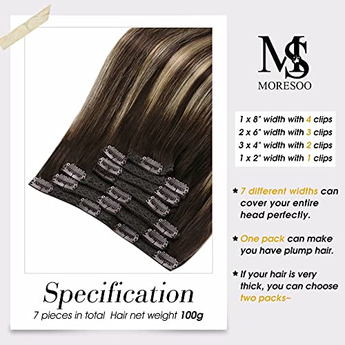 Moresoo Пакет Clip + Вшитый Кафяв Балаяж За Удължаване на Косата, 22-Инчов Натрупване на Човешки коси Цвят на