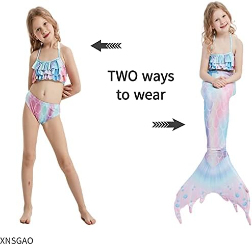 XNSGAO 4 бр. Опашки на Русалки за Плуване за Момичета, Детски Бански костюми на Русалки, Костюми на Принцеси, Комплект