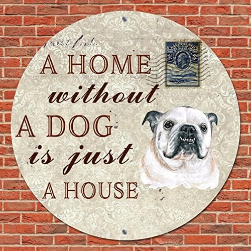 Забавна Кръгла Метална Лидице Табела с Куче Къща Без Куче-Това е Просто Къща, Носталгия Знак с Венец, Закачалка