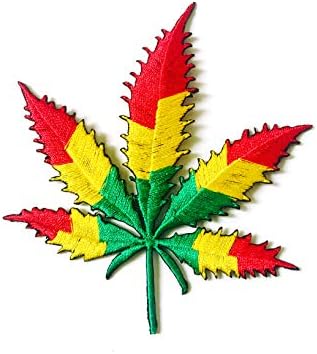 Лист марихуана Трева Многоцветен Бродирана нашивка на утюге за раници, Дънкови якета, дрехи и т.н.