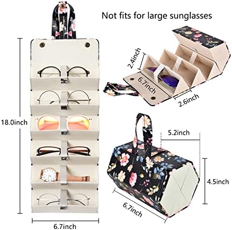 MEGREZ Кутия-Органайзер за Слънчеви Очила с 6 Слота, Сгъваем Калъф за Очила от Изкуствена Кожа, Преносим Калъф за