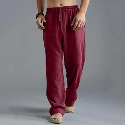Летни Панталони за мъже, Мъжки Модни Ежедневни Обикновена Дишащи Ленени Свободни Памучни Спортни Панталони На съвсем малък