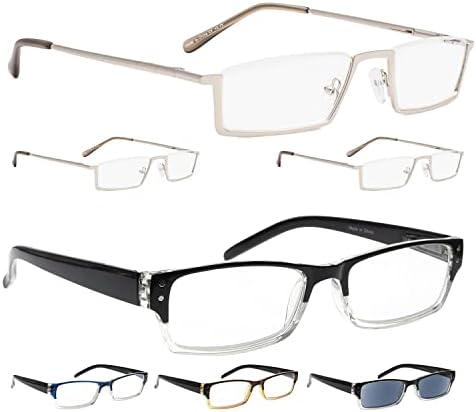 LUR 3 опаковки на метални очила за четене в полукръгла рамка + 4 опаковки класически очила за четене (само 7 двойки