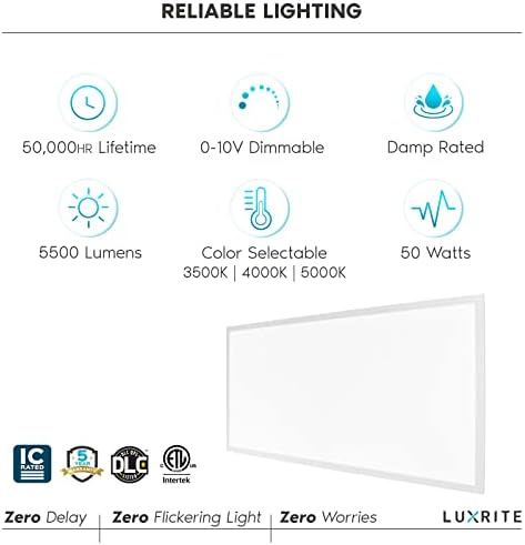 Led осветителни тела LUXRITE 2x4 метра с плосък панел, 50 W, 3 цвята за избор, 3500-5000 До 5500 Лумена, Осветителни