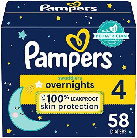 Размер памперси 4, брой 58 - бебешки пелени за Еднократна употреба Pampers Swaddlers Overnights, Супер опаковане (Пакетиране