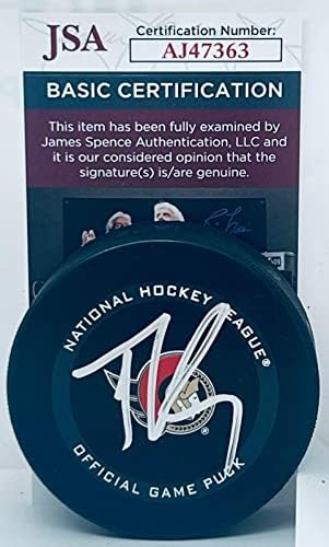 Брейди Tkachuk подписал Официалната игра шайбата Отава Сенатърс с автограф от JSA - за Миене на НХЛ с автограф