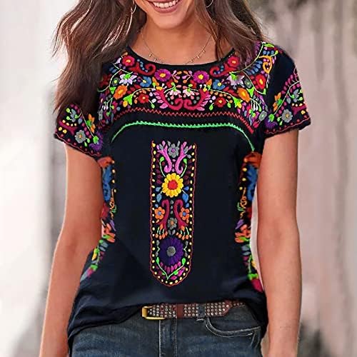 Блуза, Тениска за Жени От от Памук с Къс Ръкав и Кръгло Деколте с Цветен Модел във Викториански Стил от Епохата на Възраждането, Селски Риза в стил Steampunk