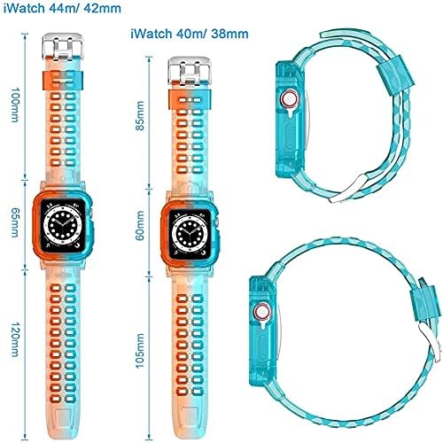 Съвместим с каишка на Apple Watch 42 мм 44 мм, женски Прозрачен Мек Силиконов Спортен каишка iWatch Band със защита от падане с калъф от TPU за Apple Watch Серия 6 5 4 3 2 SE (сив, 42 мм/44 мм)