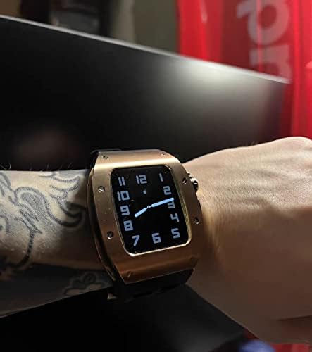 AEMALL Луксозен калъф от неръждаема стомана в стила на RM за Apple Watch Series 8, 45 мм силикон каишка за iWatch Series
