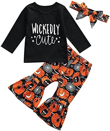 Hnyenmcko/ Комплект Дрехи за Хелоуин За Малки Момичета, Блузи с дълъг ръкав и Надписи, Разкроена Панталони под формата