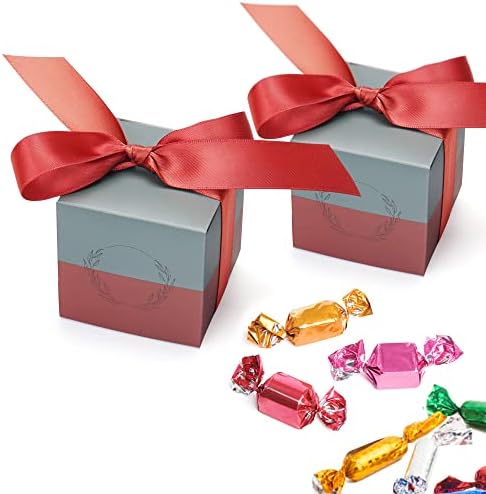 Кутия шоколадови бонбони EZKIT, 2,3x2,3x2,3 инча, Подарък Кутия за Сватба, Душата Младоженци, Рожден Ден, Годишнина партита, 50 бр., Малко Червен Двуцветен Квадратна Хартиена