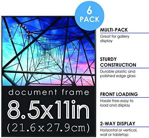 Рамка за документи Standard Goods Home Décor размер 8,5x11 инча с предно зареждане, 6 опаковки черен цвят,