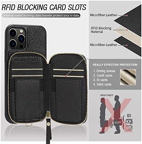 Чанта-портфейл ZVE за iPhone 13 Pro Max RFID, една Чанта-портфейл с цип с Притежател на кредитна карта, Кожен Калъф-чанта,