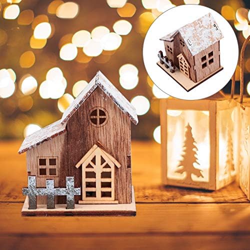 NUOBESTY Коледен Декор Коледни Селски Къщи с Блеснали Дървена Къща Празнични LED Дървени Висящи Украси за Коледната