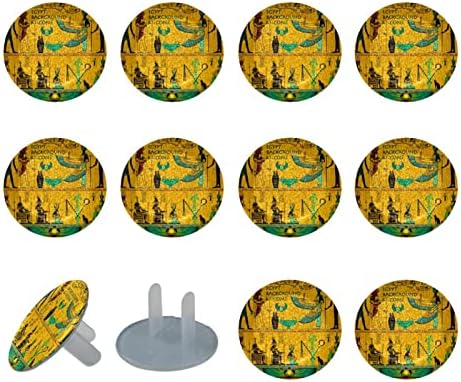 Капачки за контакти (12 бр.), Защитни Капачки За защита на електрическото оборудване От удари Египетски Декор на Златен Фон