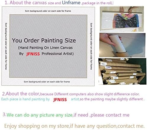 JFNISS Печат върху платно, Стенни художествена живопис - Модерна ръчно рисувани с цветна шарка квадратна декоративна живопис