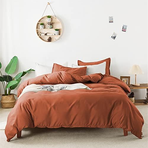 Пухени KINMEROOM Burnt Orange размер Queen Size -Ултра Мека и дишаща Комплект от 3 теми на спално бельо, пухени с цип - 1