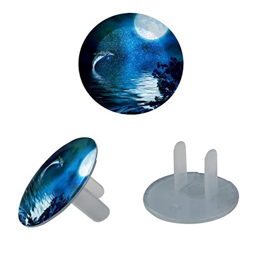 Капачки за ключове 24 бр. Защитно фолио за контакти Dolphin Under Moonlight, Кръгли Пластмасови Капачки с 2 Клипса за електрически Контакти, Електрическа изолация