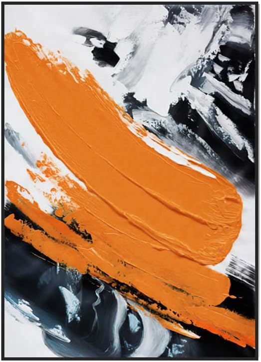 Оранжево-Черна Картина масло - Ръчно Рисувани Модерен 3D Прост Платно Стенно Изкуство - Абстрактни Пейзажные Картини