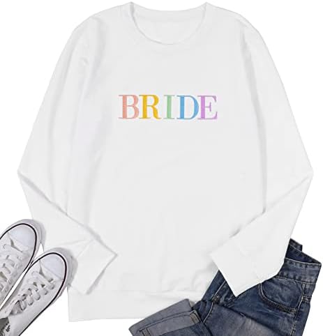 BANGELY Bride Hoody за жени, Сватбен Пуловер за Меден месец, Блузи, тениски с бродерия на Булката, тениски с дълъг ръкав,