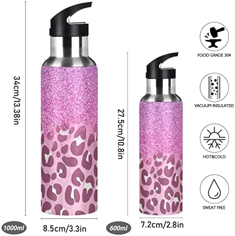 Бутилка за вода с Леопардовым принтом Glaphy Glitter със Сламен капак, не съдържа BPA, 20 грама, Бутилки за Вода,