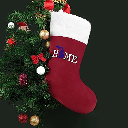 Домашни Мичиган Червени Коледни Празници Чорапи, Украса за Дома, Коледна Елха, Висящи Чорапи за Камината