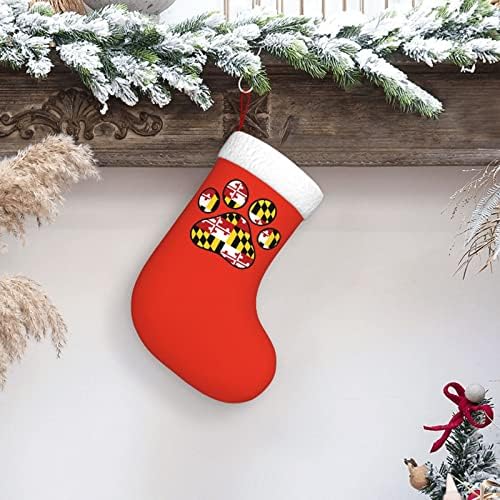 Сладък Принт Кучешки Лапи, Флаг на щата Мериленд, Коледни Чорапи, Коледни Празнични Украси, Окачен Чорап за Камина, 18 Инча(А)А)Чорапи