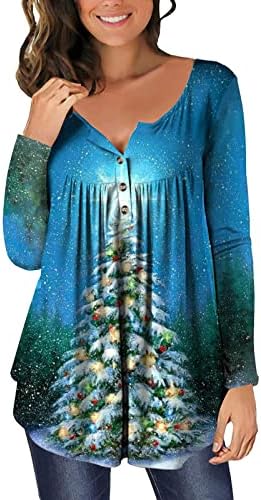 Неон Коледно Дърво, Тениски за Жени, Модни Риза Хенли Копчета, елегантно облечен Ежедневни Висока Ниска Плиссированная