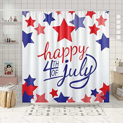 LFEEY Щастлива Завеса за душ с 4-ти юли, Червени, Сини Патриотични Звезди на САЩ, Американския Флаг, Завеси за Душ Ден на
