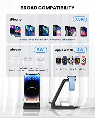 Безжично Зарядно устройство GEEKERA 3 в 1 и Магнитна Безжично зарядно устройство ще захранване на панела за iPhone, Apple Watch, AirPods, T301 и T260511